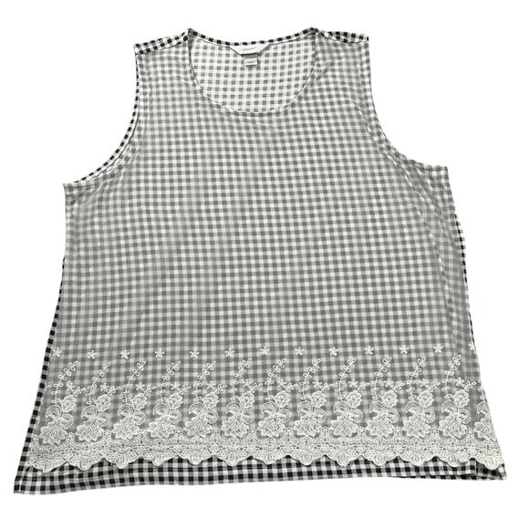 CJ Banks Tank Top Womens 1X Black White Gingham Mesh Embroidered Lace Overlay - Picture 15 of 16